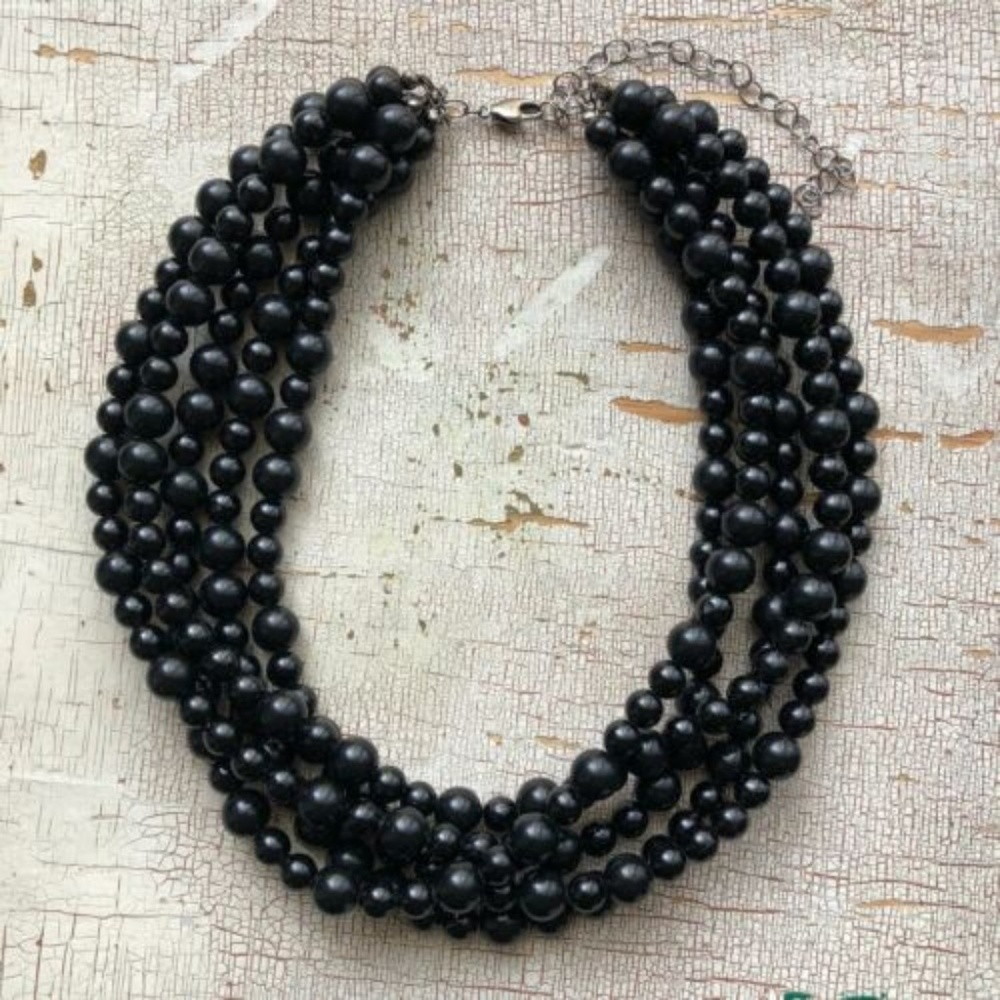 Black Lucite MultiStrand Beaded Statement Necklace